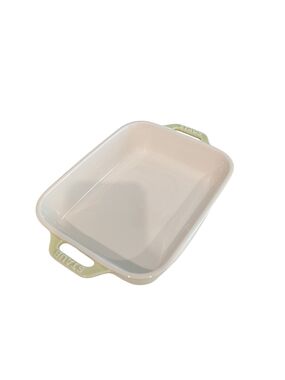 Staub Ceramic Rectangular Baking Dish Green 2 Handle Oven Dish EUC
